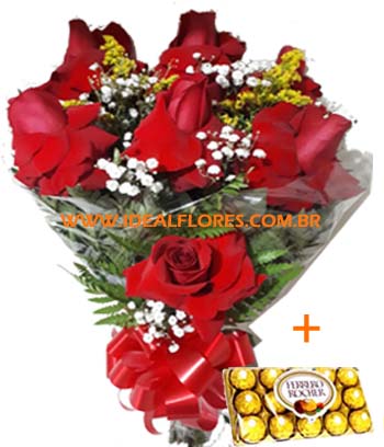 Buquê com Rosas  Premio + Ferrero Rocher