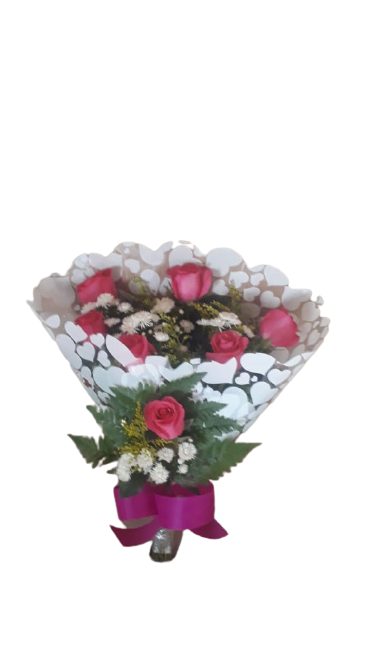 BUQUÊ COM 7 ROSAS PINK