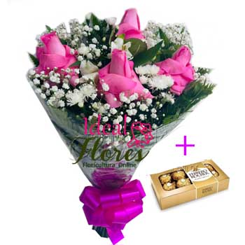 ♥ Buquê de Rosas Dobradas Cor de Rosa + Ferrero  ♥♥♥ PROMOÇÃOOO!!